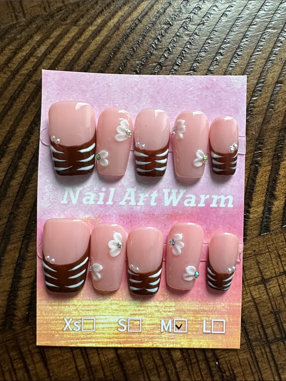 Brown Floral Press-On Nails - Set of 10